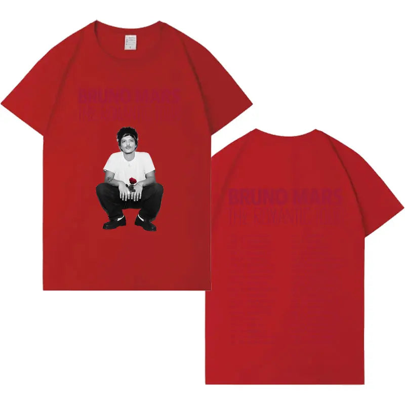 Rapper Bruno Mars Double Sided Print Tshirt Mens Women Casual Harajuku Short Sleeve T-shirt Crewneck Tide Cotton Tees Streetwear