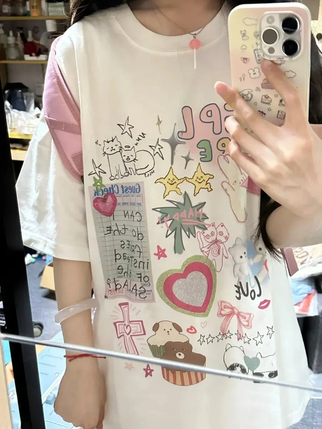 Loose Fit T-irt Cartoon Print Casual Top for Men and Women Y2k Fashion Kawaii Clothes Cute Graphic Printed Unisex T Shirt