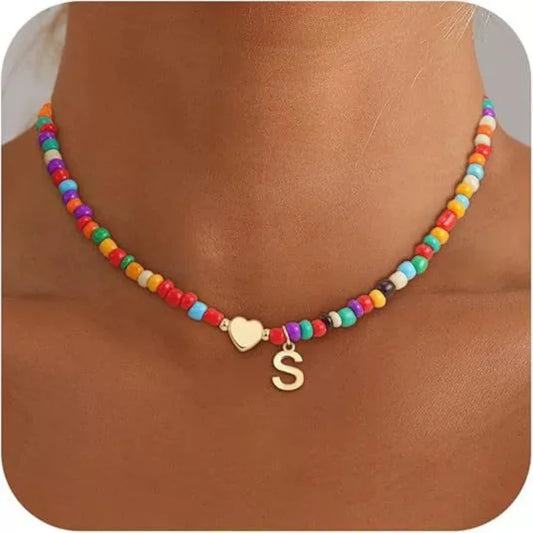 Colorful 26 Initial Letter Necklace Wedding for Women Adjustable Fashion Heart Beads Clavicle Chain Necklaces Christmas Jewelry