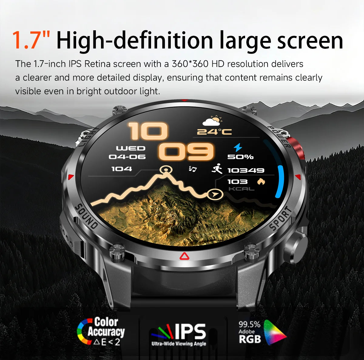 1100mAh Super Capacity Battery Military Outdoor Smart Watch Men 1.7inch Screen Compass Bluetooth Call 3ATM Waterproof SmartWatch