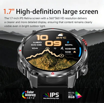 1100mAh Super Capacity Battery Military Outdoor Smart Watch Men 1.7inch Screen Compass Bluetooth Call 3ATM Waterproof SmartWatch
