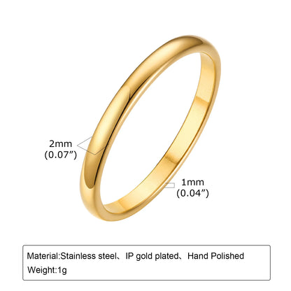 Set of 2 Stacking Ring for WomenStainless Steel 2mm Thin Gold Color Dome Shap Minimalist Jewelry