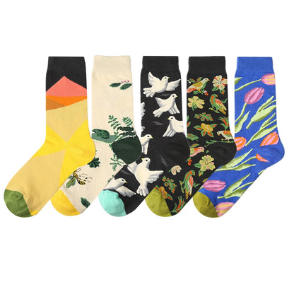 5 pairs New Men Women Cotton Socks Casual Colorful Socks Crew Socks Street Skateboard Socks Happy Funny Harajuku Sox Meias