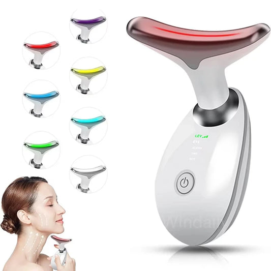 7 Colors LED Lights Face Neck Beauty Device Vibration Massage Improve Neck Lines Face Lifting Machine for Wrinkles, Double Chin