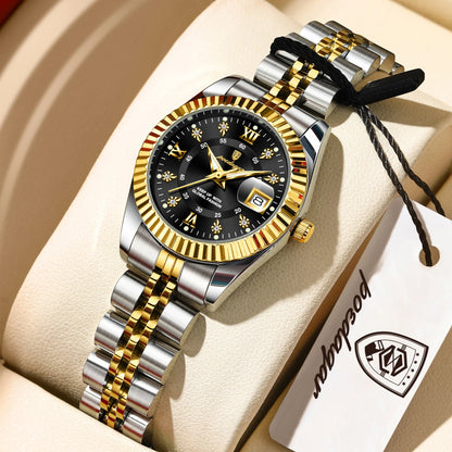POEDAGAR Top Luxury Couple's Watches Luminous Date Classic Watches For Couple Quartz Stainless Steel Couple Watch Lovers Set+Box