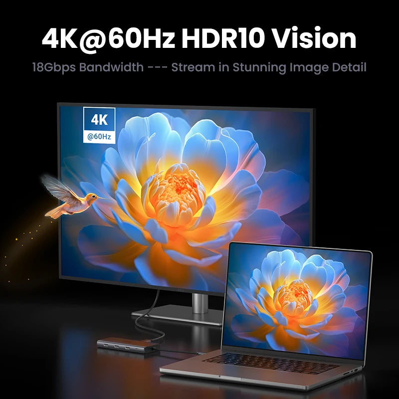 UGREEN 9-in-1 USB HUB Type-C to 4K60Hz HDMI 10Gbps USB C&A 1000Mbps RJ45 PD100W SD&TF for Laptop Accessories MacBook Pro Dell HP