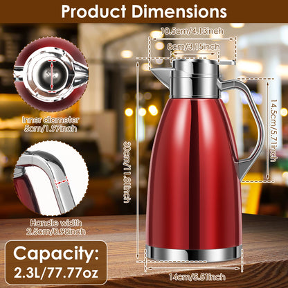 2.3L Double Wall Insulated Jug Stainless Steel Vacuum Flasks Office Hot Coffee Thermos Insulation Kettle Hot Water Thermos Pot