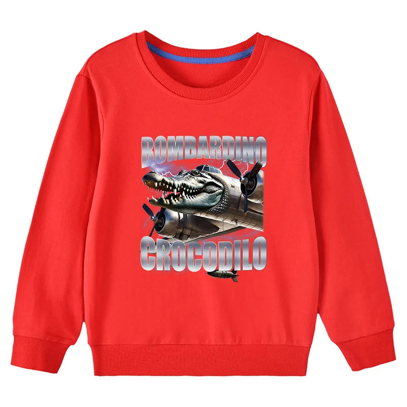 Italian Brainrot Meme For Kids Pure Cotton Sweatshirts BOMBARDINO CROCODILO Printed Children's Pullover Boys Girls thin Hoodies