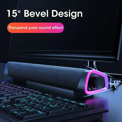 2.1 Channel Soundbar with Subwoofer, Bluetooth 5.0 Speaker System for TV/PC, USB Powered Stereo Bass HD Audio for Laptop/Macbook
