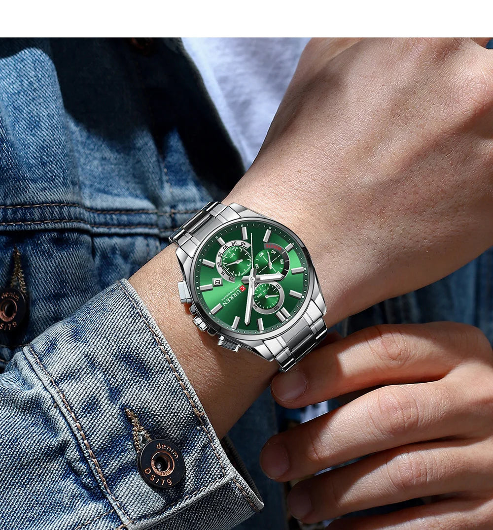CURREN 8475 New Fashion Men's Quartz Watch Business Calendar Watch 6-Hand Stainless Steel Strap Quartz Watch