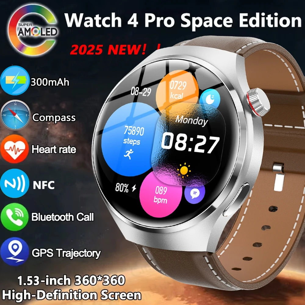 2025 New Watch 4 Pro Upgrade GPS NFC Men's Smartwatch 360*360 AMOLED HD Bluetooth Call Waterproof Smart Watch