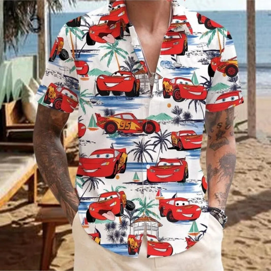 Disney Personalizes Lightning Mcqueen Men Women Shirt Cars Movie Hawaiian Shirt Kids Summer Beach Shirt