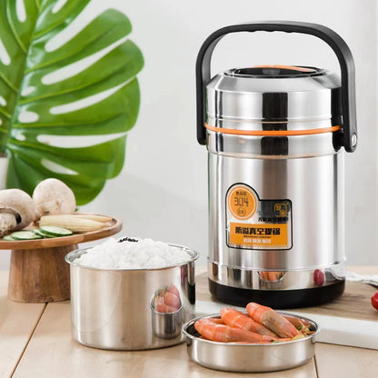 Stainless Steel Vacuum Thermal Lunch Box Large Capacity Multiple Layers Insulated Barrel  Bento Box Carrying Pot