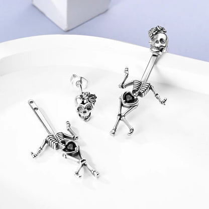 Halloween Earrings Ring Necklace 925 Sterling Silver Sparkling Skull Bow Stud Drop Earring For Women Men Halloween Party Jewelry