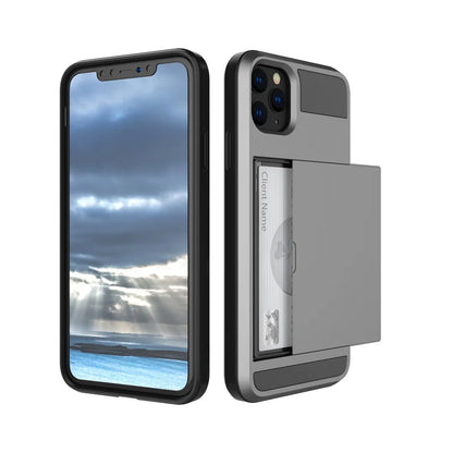 Slide Wallet Credit Card Slot PC Phone Case For iPhone 13 12 Mini 11 14 15 Pro Max XS XR 7 8 Plus SE TPU Armor Shockproof Cover