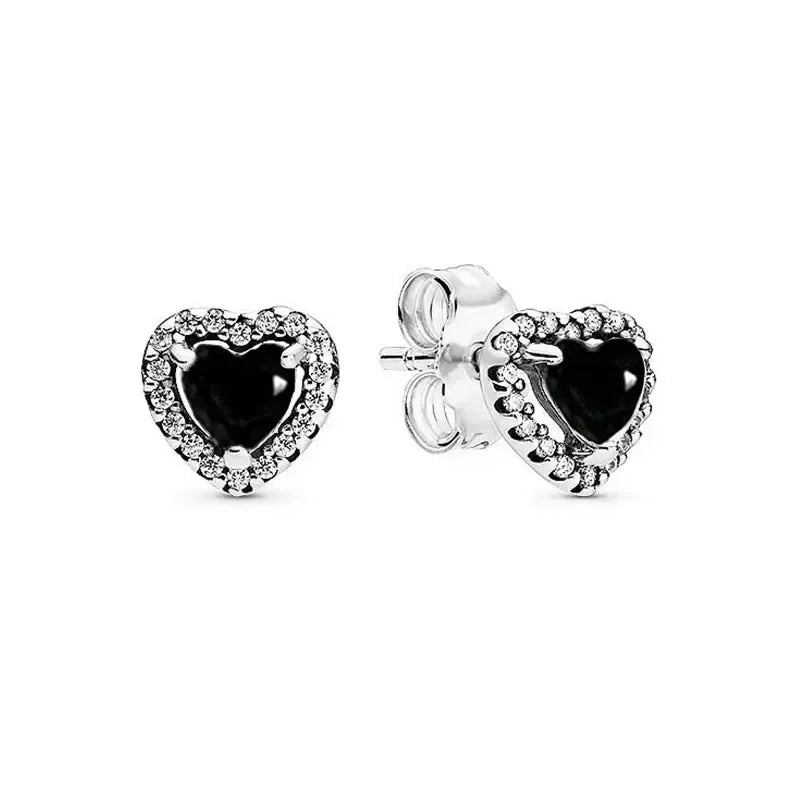 New 925 sterling silver heart-shaped earrings, rings, necklaces, pink red rainbow luxury set, sparkling charm jewelry,  gifts