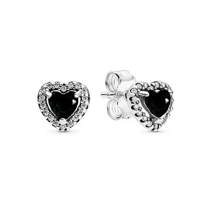 New 925 sterling silver heart-shaped earrings, rings, necklaces, pink red rainbow luxury set, sparkling charm jewelry,  gifts