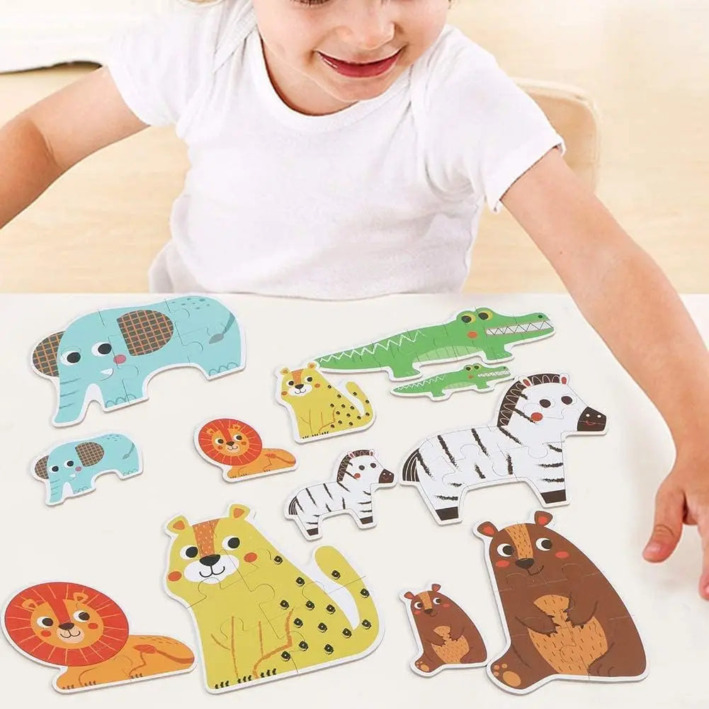 6 Packs Animals Shaped Wooden Jigsaw Puzzles for Toddlers Ages 2-5,Montessori Learning Toys Preschool Educational Activity