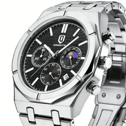 QINGXIYA Brand New Fashion Chronograph Quartz Watch for Men Stainless Steel Waterproof Luminous Date Luxury Men's Watches Reloj