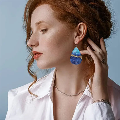 Bohemian Blue Ocean Sea Beach Dangles Water Drop Leather Earrings For Women Summer Jewelry Accessories