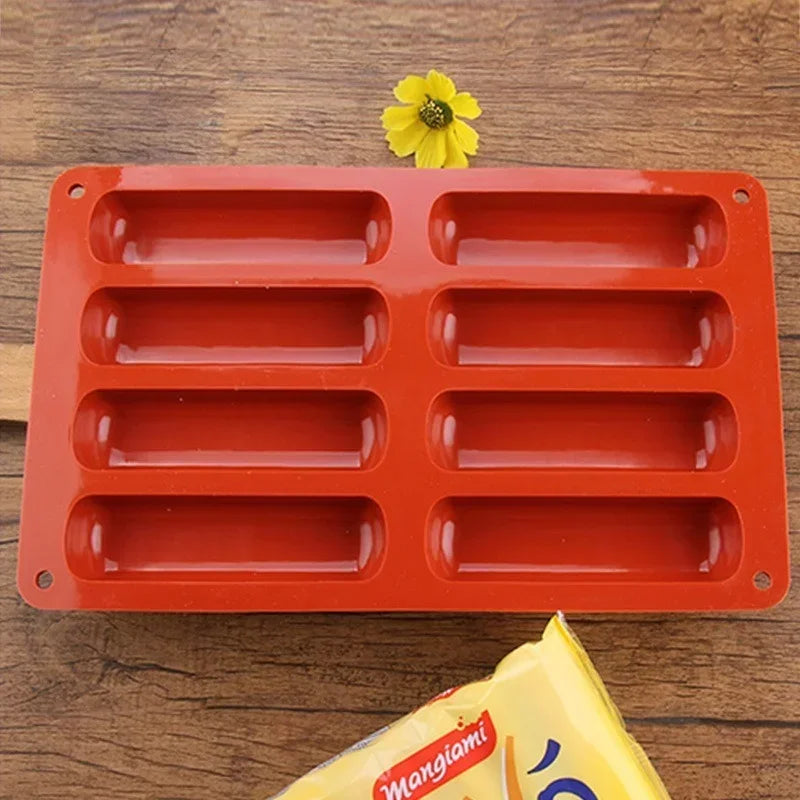 8 Cavity Silicone Cake Mold 3D Strip Baking Molds for Mousse Chocolate Dessert Non-Stick Flexible Bakeware Reusable DIY Tool