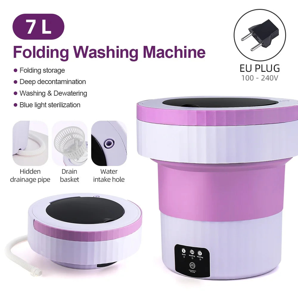7L Portable Folding Washing Machine Small Washing Machine Automatic Modes Laundry Clothes Laundry Bucket Washing Machine