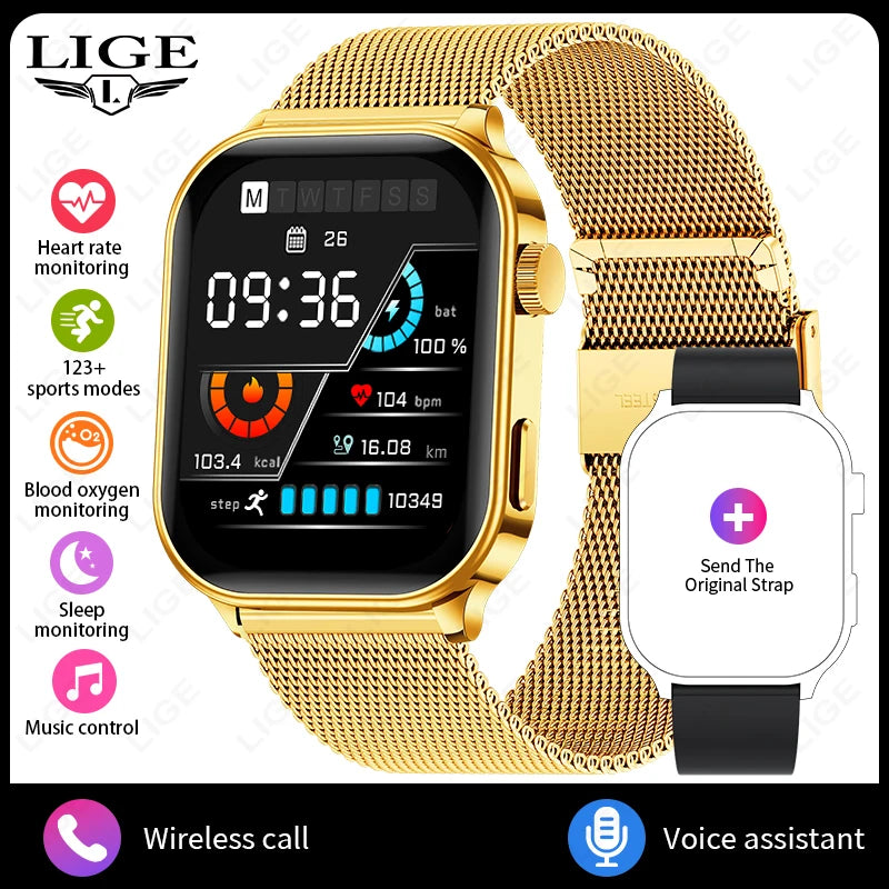LIGE NEW Smart Watch Daily Monitoring Voice Assistant Wireless Call Notification Music Control Men Women Waterproof Smartwatch