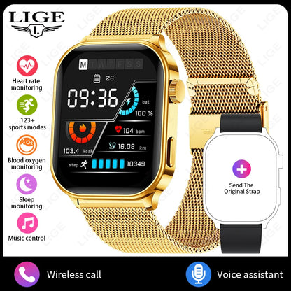 LIGE NEW Smart Watch Daily Monitoring Voice Assistant Wireless Call Notification Music Control Men Women Waterproof Smartwatch