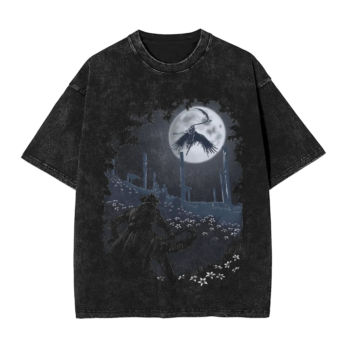 Bloodborne Darks Souls Washed T Shirts Streetwear Hip Hop Vintage T-Shirt  Tees Tops for Men Women Cotton Street Graphic Printed