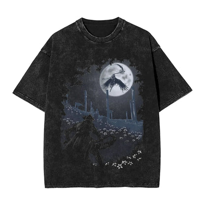 Bloodborne Darks Souls Washed T Shirts Streetwear Hip Hop Vintage T-Shirt  Tees Tops for Men Women Cotton Street Graphic Printed