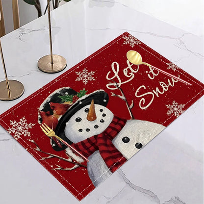 4/6/8PCS Christmas Tree Placemats Linen Non Slip Table Mats Rectangular Non Slip Dining Table for Kitchen Home Decor Essentials