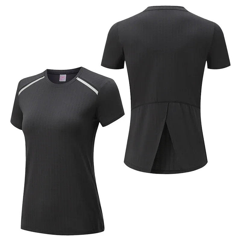 Women's Gym Jogging T-shirt Marathon Running Short Sleeve Tops Outdoor Ladies Sports Shirts Fitness Sweatshirt Yoga Dry Fit Tee