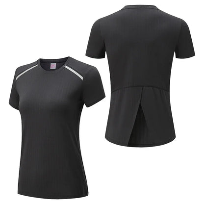 Women's Gym Jogging T-shirt Marathon Running Short Sleeve Tops Outdoor Ladies Sports Shirts Fitness Sweatshirt Yoga Dry Fit Tee