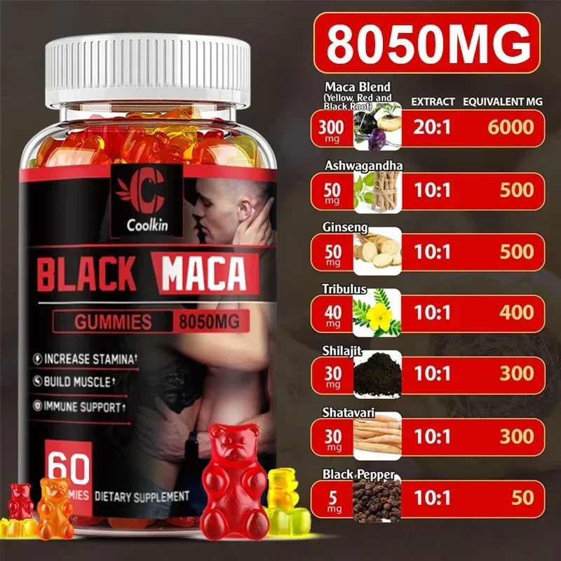 Black Maca Gummies - Increases Male Strength, Size and Endurance, and Enhances Physical and Emotional Performance
