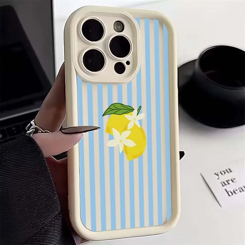 Lemon Cool Stripe Pattern Phone Case for iPhone 17 16 Pro Max 15 14 13 12 11 XS X XR 7 8 Plus SE 2022 17Air 16E Shockproof Cover