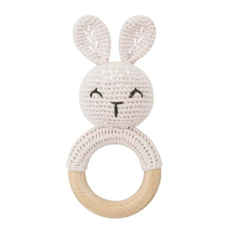 Bunny Baby Wooden Teether Crochet Giraffe Rattle Toy BPA Free Wood Rodent Rattle Baby Mobile Gym Custom logo Educational