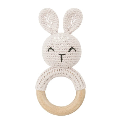 Bunny Baby Wooden Teether Crochet Giraffe Rattle Toy BPA Free Wood Rodent Rattle Baby Mobile Gym Custom logo Educational
