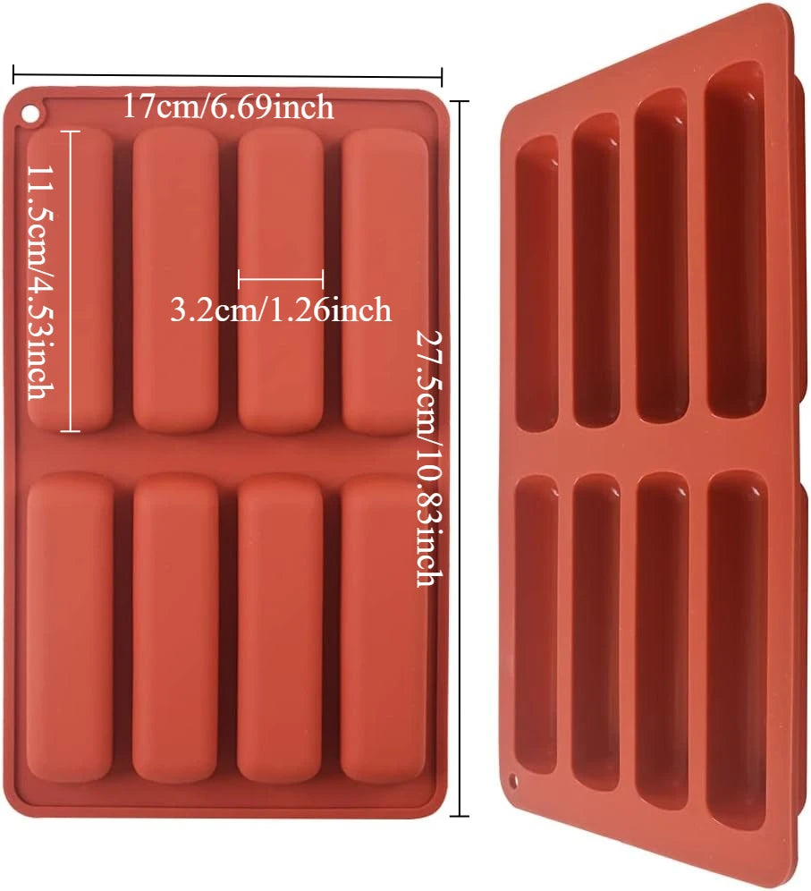 8 Cavity Silicone Cake Mold 3D Strip Baking Molds for Mousse Chocolate Dessert Non-Stick Flexible Bakeware Reusable DIY Tool