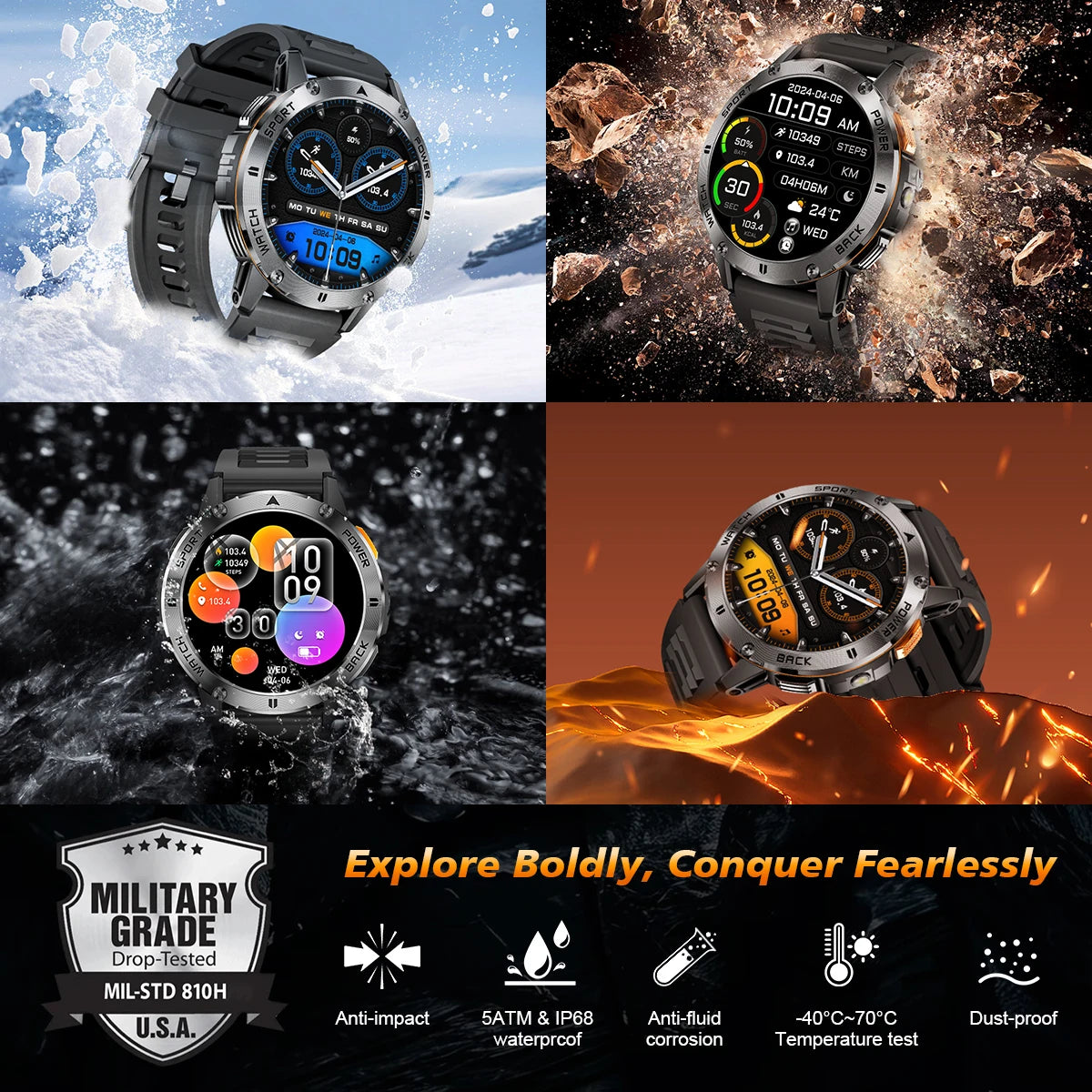 2025  Smart Watch Wireless Calling Weather Forecast Magnetic Charging Waterproof LED Flashlight Men smartwatch For Android IOS
