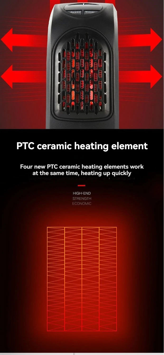 Portable Electric Heater, Wall Plug-In Room Heater, Mini Radiator Fan Warmer, Ideal Heating Appliance for Home