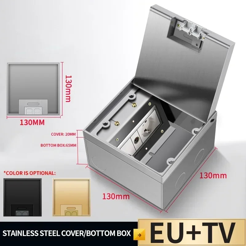 1PCS Flat Floor Hidden Socket, EU Electrical Outlet, Embedded Stainless Steel Marble Floor Socket Box for Home and Office Use