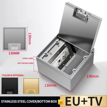 1PCS Flat Floor Hidden Socket, EU Electrical Outlet, Embedded Stainless Steel Marble Floor Socket Box for Home and Office Use