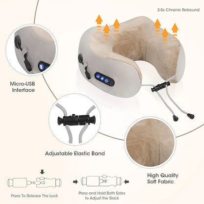 Electric Neck Shiatsu Massager U Shaped Pillow infrared Heat Vibration 3D Kneading Massage Shoulder Cervical Pain Relief Fatigue