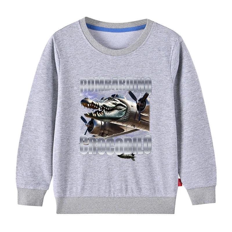 Italian Brainrot Meme For Kids Pure Cotton Sweatshirts BOMBARDINO CROCODILO Printed Children's Pullover Boys Girls thin Hoodies