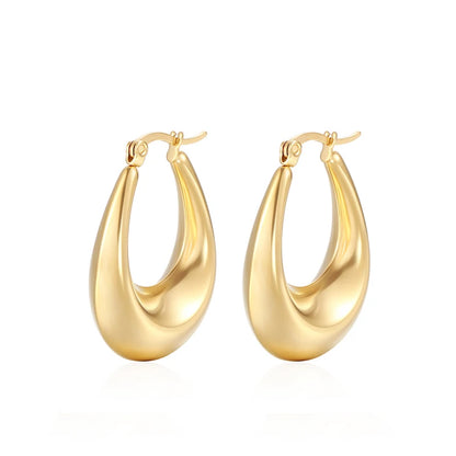 Fashion Glossy Stainless Steel U Shape Hoop Earrings For Women Gold Color Thick Geometric Ear Buckle Huggie Jewelry Earrings