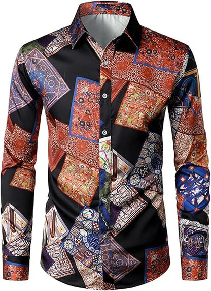 3D printed cartoon prints, high-quality and comfortable men's boutique fashion long-sleeved shirt, trendy printed men's shirt