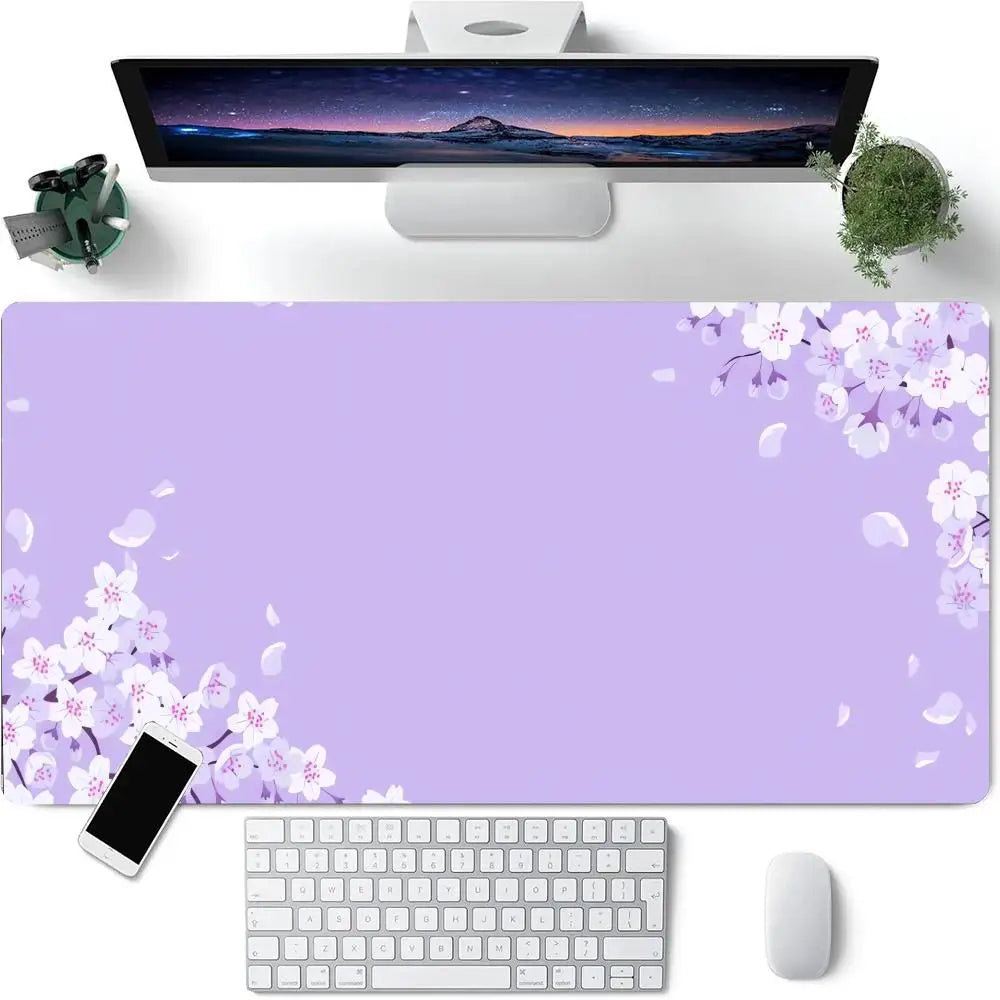 Blue Cherry Blossoms Mousepad Home Computer Table Large Pc Mouse Pad Art Sakura Keyboard Mause Rug Desk Mat Offices Accessories