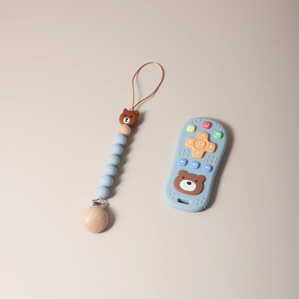 Pacifier clip and Baby Teether TV Remote Control Shape Silicone Teether Teething Toy Kids Sensory Educational Toy baby gift set