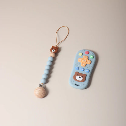 Pacifier clip and Baby Teether TV Remote Control Shape Silicone Teether Teething Toy Kids Sensory Educational Toy baby gift set