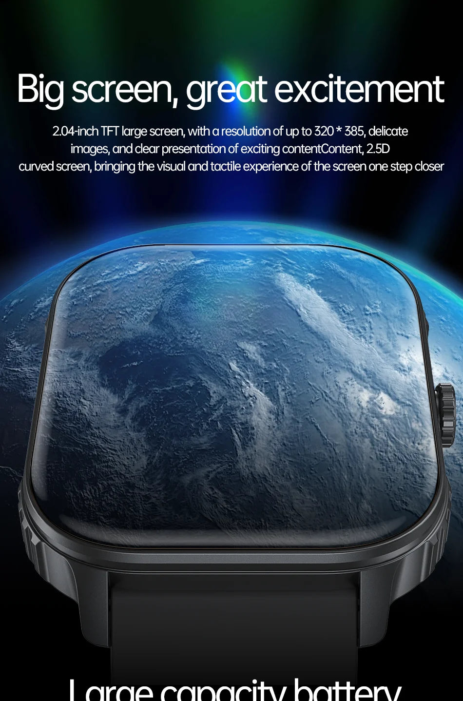 2025 new smart watch 1000MAH 2.04 inch ultra HD screen all day health heart rate detection 70+ sports IP68 waterproof BT call